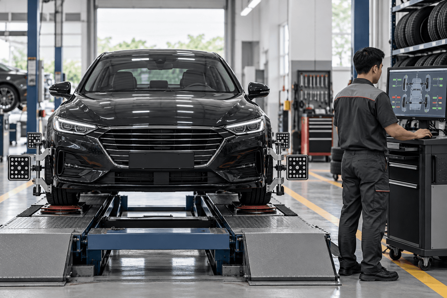 Cân chỉnh bánh xe tại xưởng dịch vụ ô tô